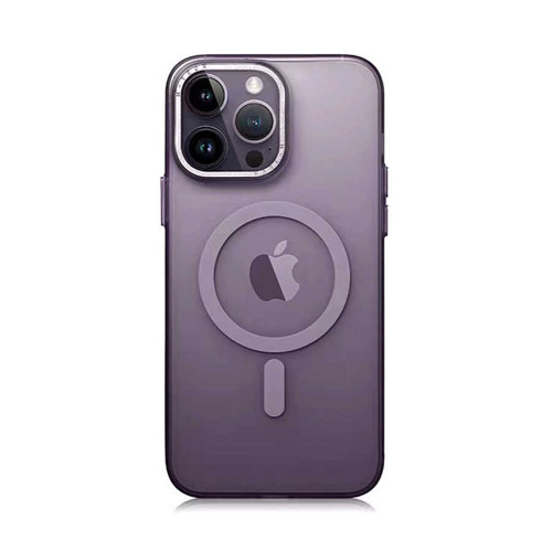 iPhone 14 Pro Kılıf M-safe Şarj Özellikli Buzlu Sert PC Tuval Kılıf - Derin Mor