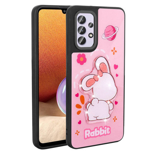 Galaxy A32 4G Kılıf Parlayan Kabartmalı İkonik Figürlü Amas Silikon Kılıf - Pembe
