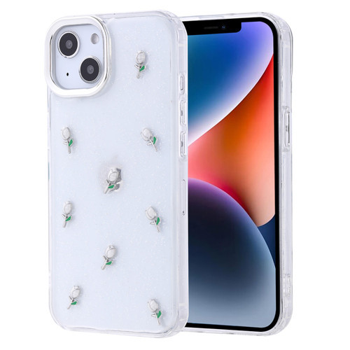 iPhone 14 Kılıf Airbag Tasarımlı Simli Şeffaf Kutup Kılıf - Lale