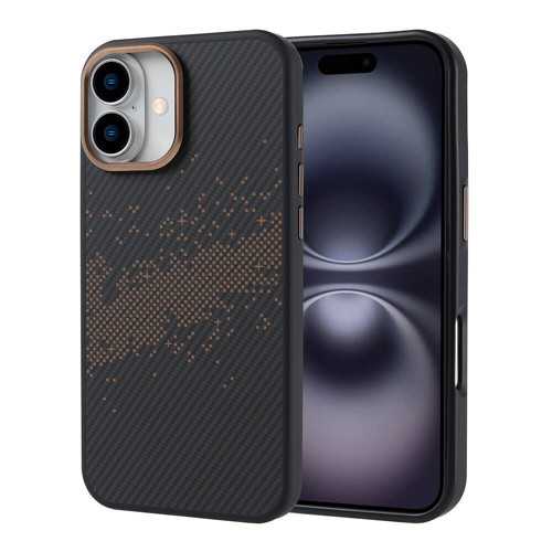 iPhone 16 Plus Kılıf M-safe Şarj Özellikli Karbon Fiber Tasarımlı Vave Kılıf - Gold