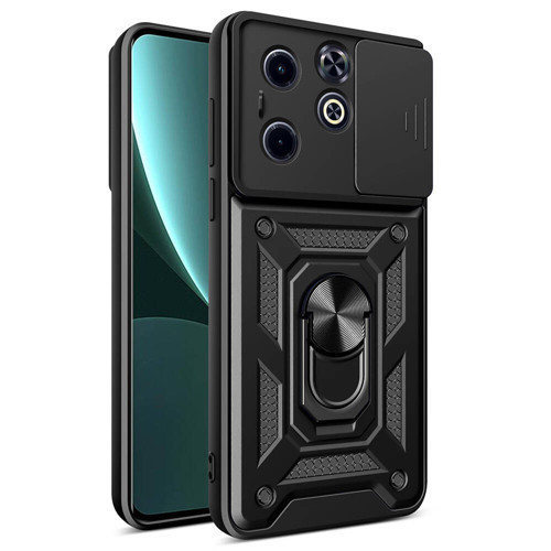 İnfinix Smart 8 Kılıf Magnetik Standlı Kamera Korumalı Sürgülü Vega Kılıf - Siyah
