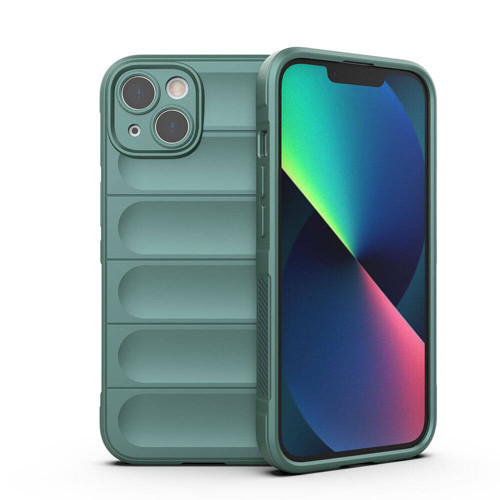 iPhone 13 Kılıf Esnek TPU Oyuklu Arka Yüzey Tasarımlı Etnik Silikon Kılıf - Koyu Yeşil