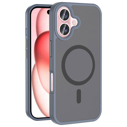 iPhone 16 Kılıf M-safe Şarj Özellikli Mat Arka Yüzey Sio Kılıf - Gri