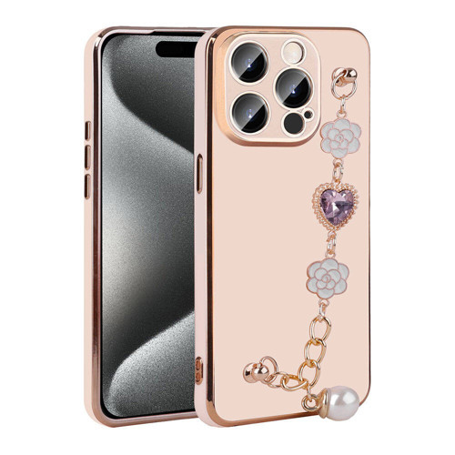 iPhone 15 Pro Max Kılıf El Tutamaçlı Kamera Korumalı Taka Silikon Kılıf - Pembe