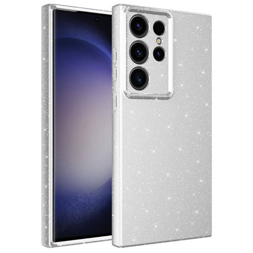 Galaxy S23 Ultra Kılıf Kamera Korumalı Simli Lüks Koton Kılıf - Gümüş