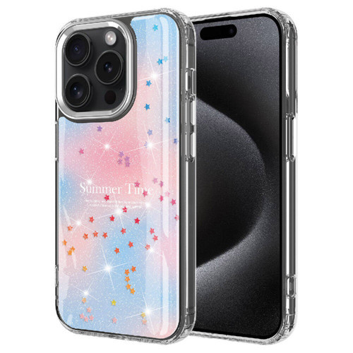 iPhone 15 Pro Max Kılıf Simli Desenli Parlak Task Kılıf - Mavi