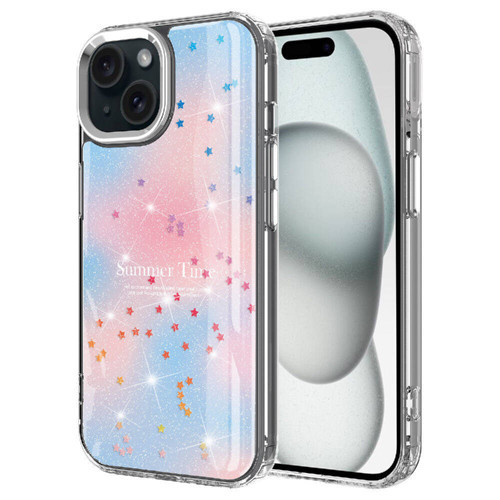 iPhone 15 Plus Kılıf Simli Desenli Parlak Task Kılıf - Mavi
