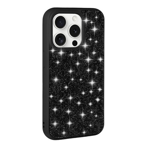 iPhone 15 Pro Kılıf Parlak Taşlı Tasarım Pırlanta Kılıf - Siyah