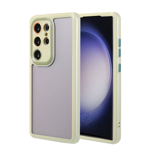 Galaxy S23 Ultra Kılıf Kamera Korumalı Renkli Kenar ve Çerçeve Tasarımlı Vitamin Kılıf - Yeşil