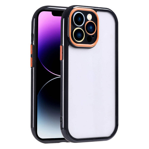 iPhone 14 Pro Max Kılıf Kamera Korumalı Renkli Kenar ve Çerçeve Tasarımlı Vitamin Kılıf - Siyah