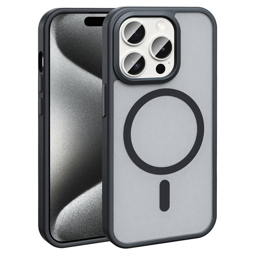 iPhone 15 Pro Max Kılıf M-safe Şarj Özellikli Mat Arka Yüzey Sio Kılıf - Siyah
