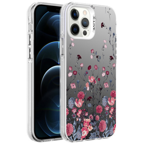 iPhone 12 Pro Kılıf Desenli Silver Sert Kılıf - Çiçek