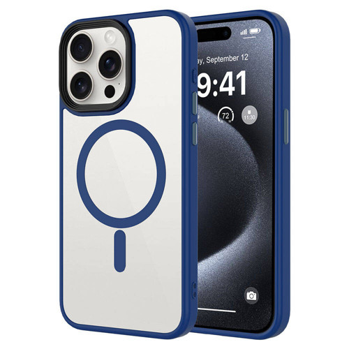 iPhone 15 Pro Kılıf Mat Arka Yüzey Wireless Şarj Özellikli Flet M-safe Kılıf - Midnight