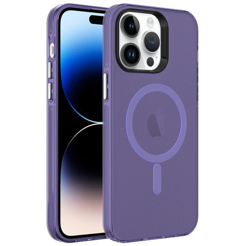 iPhone 14 Pro Kılıf M-safe Şarj Özellikli Buzlu Transparan C-Pro Sert Kılıf - Derin Mor