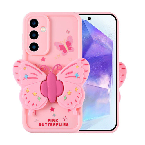Galaxy A35 Kılıf Kamera Korumalı Figür Tasarımlı Kapya Kılıf - Pembe Açık