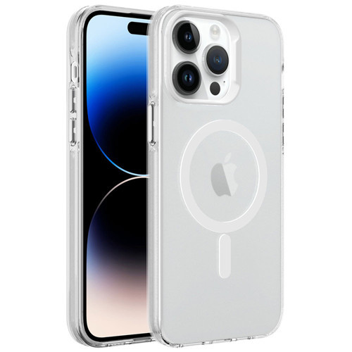iPhone 14 Pro Kılıf M-safe Şarj Özellikli Buzlu Transparan C-Pro Sert Kılıf - Renksiz