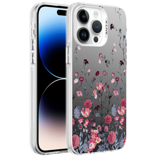iPhone 14 Pro Max Kılıf Desenli Silver Sert Kılıf - Çiçek