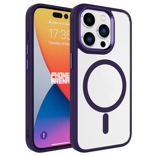 iPhone 15 Pro Max Kılıf Wireless Şarj Özellikli Krom M-safe Silikon Kılıf - Derin Mor