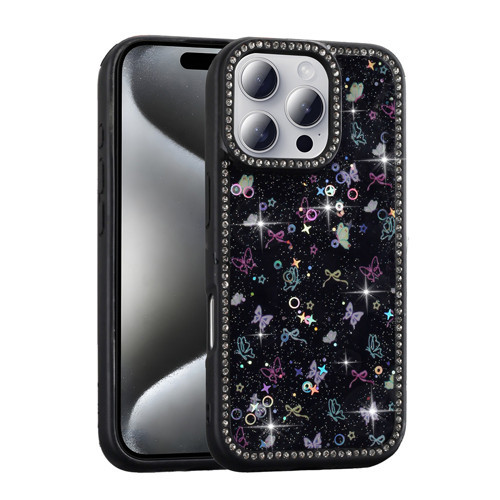 iPhone 16 Pro Max Kılıf Taşlı ve Simli Tasarım Azra Kılıf - Siyah