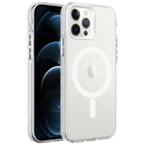 iPhone 12 Pro Kılıf M-safe Şarj Özellikli Buzlu Transparan C-Pro Sert Kılıf - Renksiz