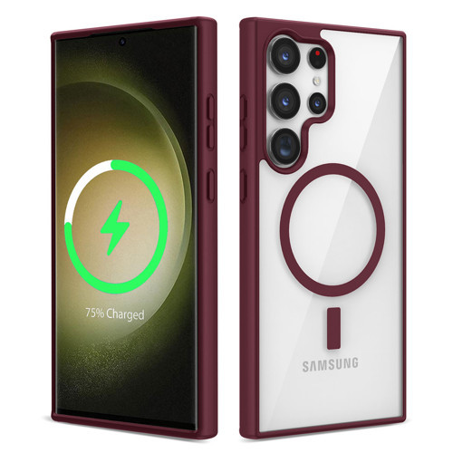 Galaxy S22 Ultra Kılıf M-safe Wireless Şarj Özellikli Silikon Ege Kılıf - Koyu Kırmızı