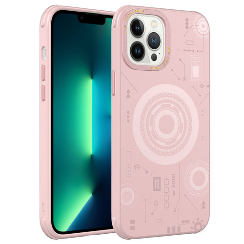 iPhone 13 Pro Max Kılıf Wireless Şarj Özellikli Desenli Hot Kılıf - Rose Gold