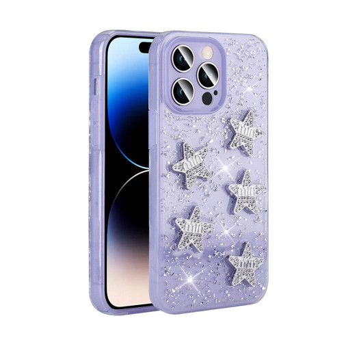 iPhone 14 Pro Max Kılıf Airbagli Simli Arka Yüzey Işıltı Silikon Kılıf - Lila