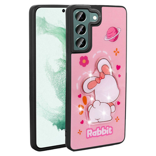 Galaxy S21 FE Kılıf Parlayan Kabartmalı İkonik Figürlü Amas Silikon Kılıf - Pembe