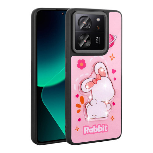 Xiaomi Mi 13T Kılıf Parlayan Kabartmalı İkonik Figürlü Amas Silikon Kılıf - Pembe