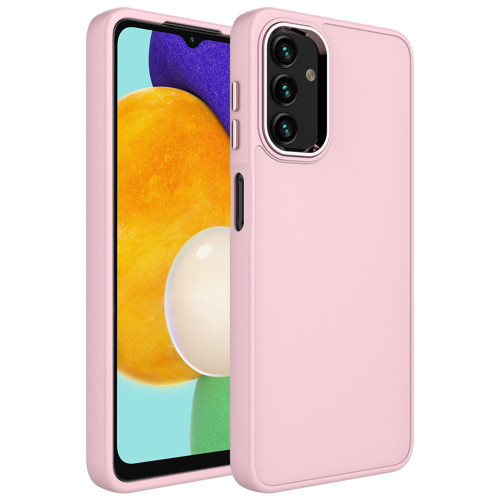 Galaxy A04S Kılıf Metal Çerçeve ve Buton Tasarımlı Silikon Luna Kılıf - Pembe