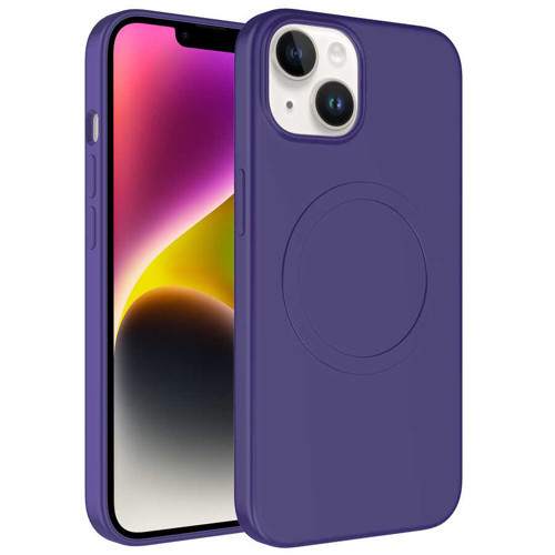 iPhone 14 Plus Kılıf M-safe Wireless Şarj Özellikli Pastel Renk Silikon Plas Kılıf - Mürdüm