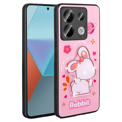 Xiaomi Redmi Note 13 Pro 5G Kılıf Parlayan Kabartmalı İkonik Figürlü Amas Silikon Kılıf - Pembe