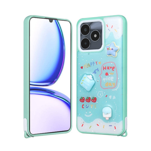 Realme C53 Kılıf Parlayan Simli Kabartma Figürlü Cevze Kılıf - Yeşil