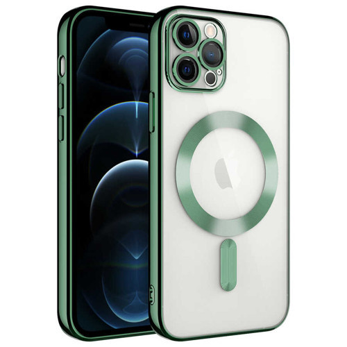 iPhone 12 Pro Kılıf Kamera Korumalı M-safe Wireless Şarj Özellikli Demre Kılıf - Koyu Yeşil