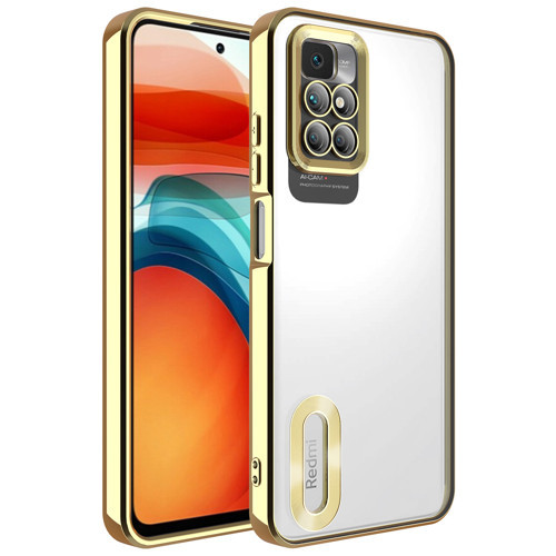 Xiaomi Redmi 10 Kılıf Kamera Korumalı Logo Gösteren Omega Kılıf - Gold