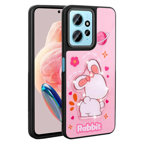 Xiaomi Redmi Note 12 4G Kılıf Parlayan Kabartmalı İkonik Figürlü Amas Silikon Kılıf - Pembe