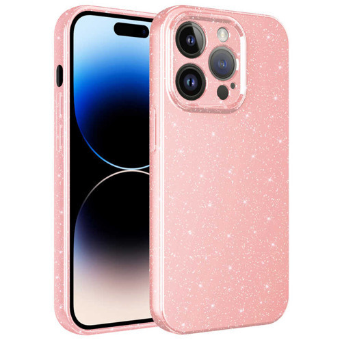 iPhone 14 Pro Kılıf Kamera Korumalı Simli Lüks Koton Kılıf - Pembe