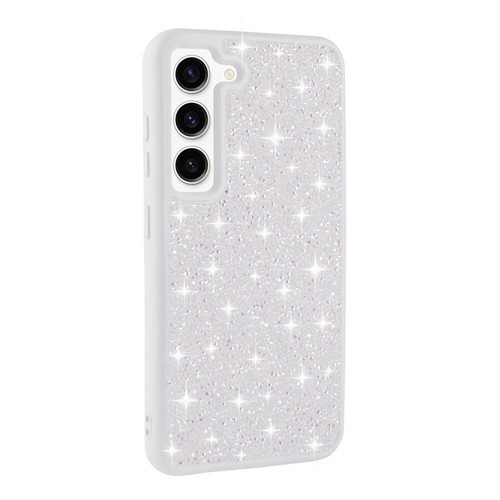 Galaxy S23 Kılıf Parlak Taşlı Tasarım Pırlanta Kılıf - Beyaz