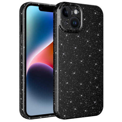 iPhone 14 Kılıf Kamera Korumalı Simli Lüks Koton Kılıf - Siyah