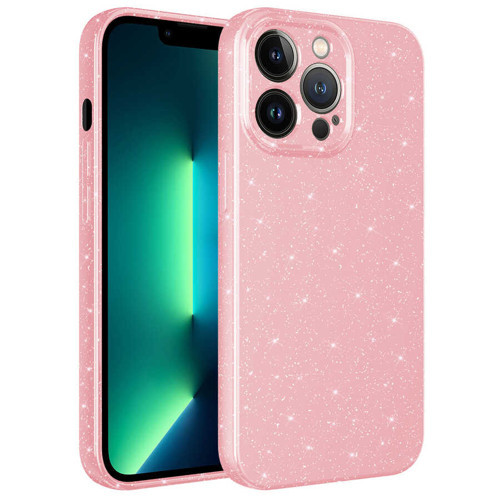 iPhone 13 Pro Kılıf Kamera Korumalı Simli Lüks Koton Kılıf - Pembe