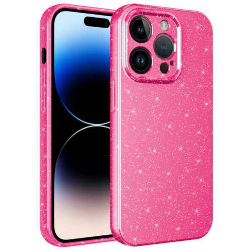 iPhone 14 Pro Kılıf Kamera Korumalı Simli Lüks Koton Kılıf - Pembe Koyu