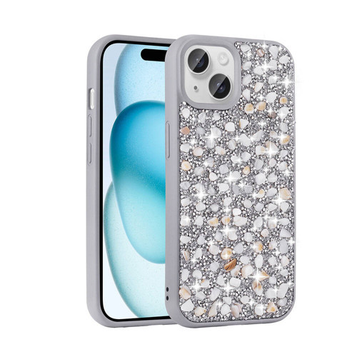iPhone 15 Plus Kılıf Parlak Taşlı Tasarım Linea Kılıf - Gümüş
