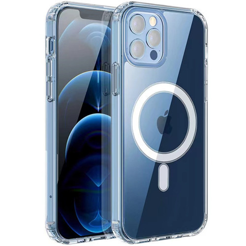 iPhone 11 Pro Max Kılıf M-safe Şarj Özellikli Şeffaf Sert PC Embos Kılıf - Renksiz