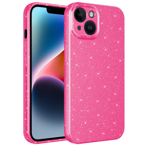 iPhone 13 Kılıf Kamera Korumalı Simli Lüks Koton Kılıf - Pembe Koyu
