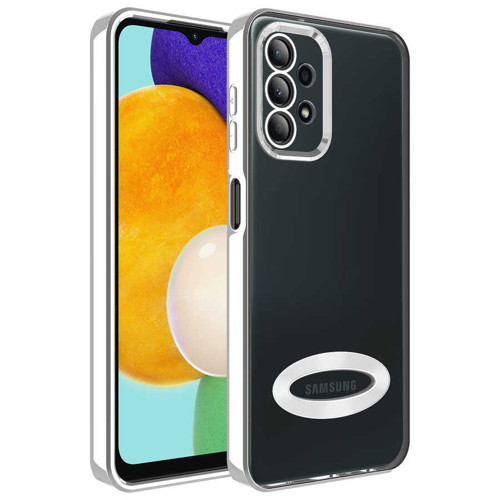 Galaxy A23 Kılıf Kamera Korumalı Logo Gösteren Omega Kılıf - Gümüş