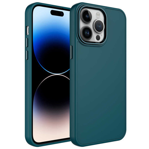 iPhone 13 Pro Kılıf Metal Çerçeve ve Buton Tasarımlı Silikon Luna Kılıf - Koyu Yeşil