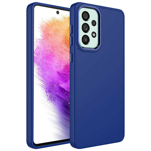 Galaxy A23 Kılıf Metal Çerçeve ve Buton Tasarımlı Silikon Luna Kılıf - Lacivert