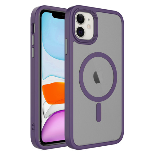 iPhone 11 Kılıf Mat Arka Yüzey Wireless Şarj Özellikli Flet M-safe Kılıf - Derin Mor