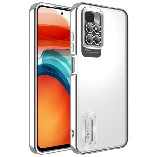 Xiaomi Redmi 10 Kılıf Kamera Korumalı Logo Gösteren Omega Kılıf - Gümüş