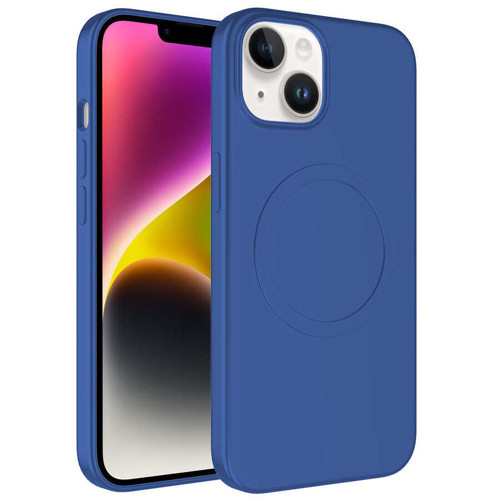 iPhone 14 Plus Kılıf M-safe Wireless Şarj Özellikli Pastel Renk Silikon Plas Kılıf - Mavi